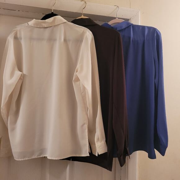 Susan Graver Button Down Shirt Lot Of 3 Size M Cream Blue Brown - Picture 5 of 10